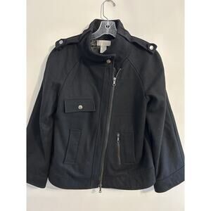 Soft Surroundings Small Black Wool Blend Moto Style Jacket S Lined Zip EUC